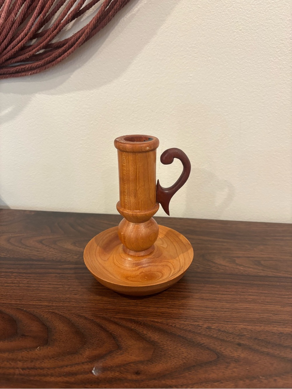 Vintage Two-tone Wooden Chamberstick Candle Holder